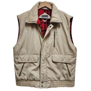Duncan Row Vest Men XL Beige Sleeveless Plaid Pocket Fishing Hunting Vtg Warm